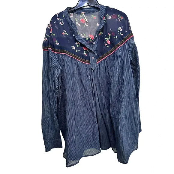 Free People Hearts And Colors Striped Tunic Blouse Top Size M - Picture 2 of 6